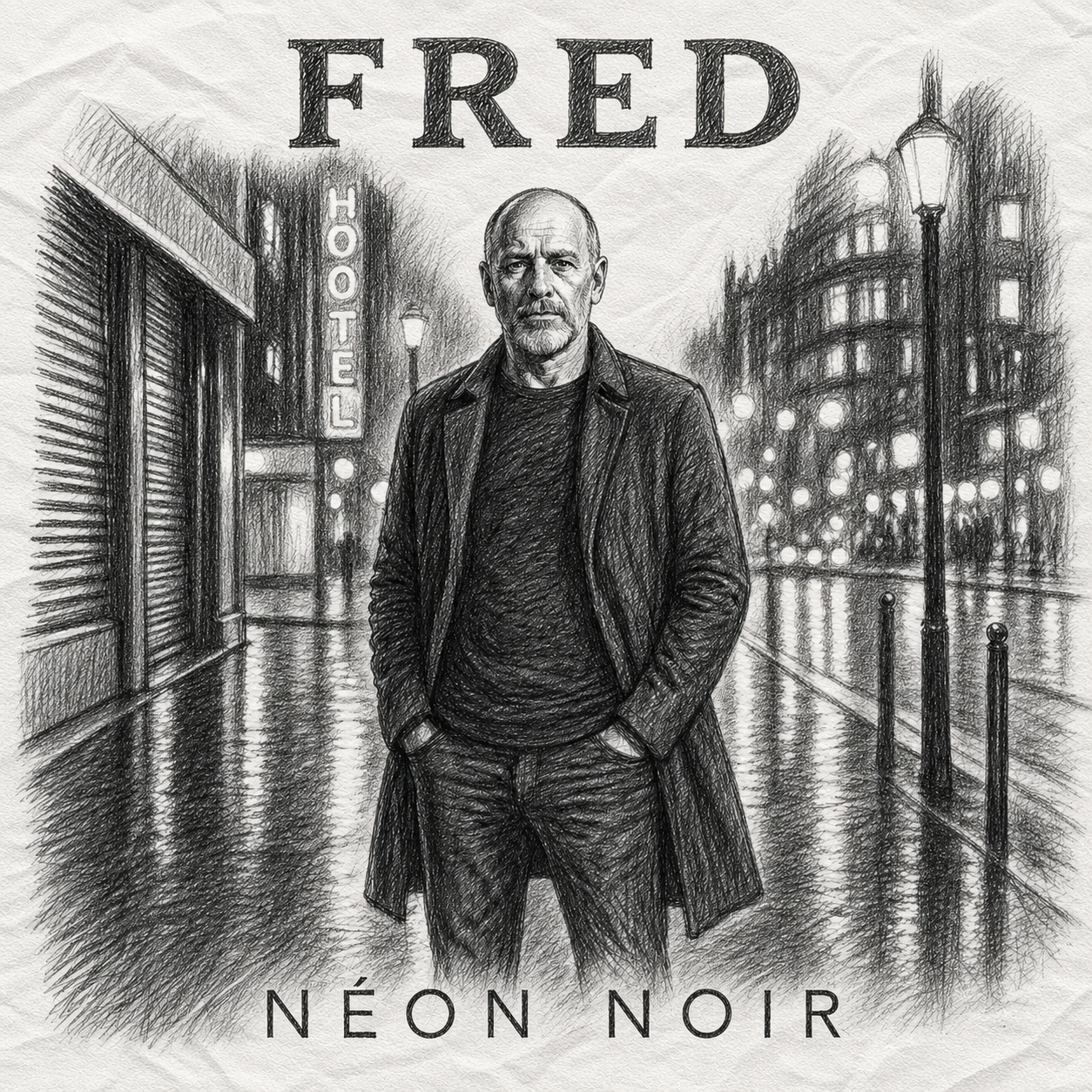 FRED dans une rue nocturne — visuel Néon Noir